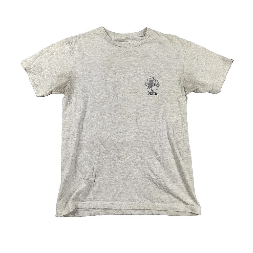 Vans Shirt Mens Small Gray Short Sleeve Graphic Tee Skull Beach Sunset